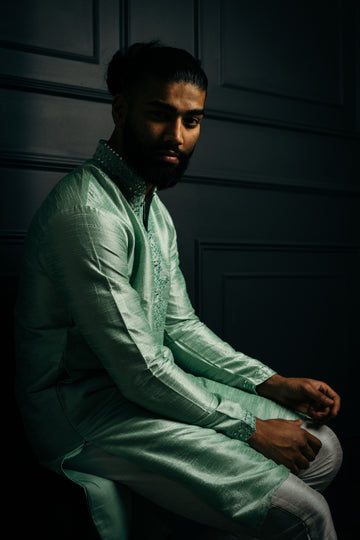 Mint Green Mirror and Thread Work Kurta Set